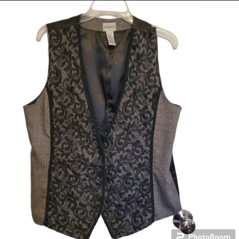 CHICO'S Women's Black front lace vest.